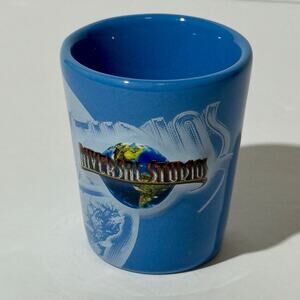 🌎 NWOT Shot Glass : Universal Studios Blue Raised Ceramic Souvenir Mini Mug 3D